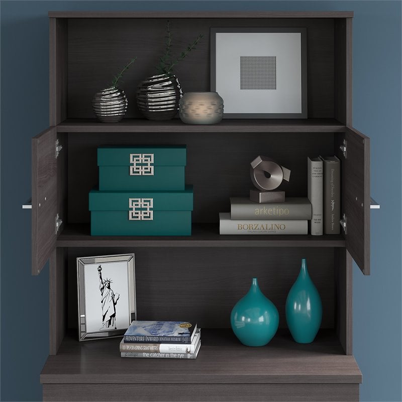 Pemberly Row 36W Bookcase Hutch in Storm Gray - Engineered Wood