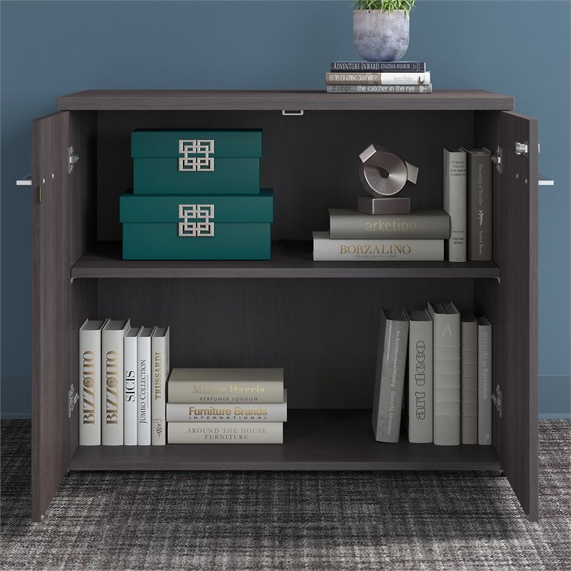 Pemberly Row Tall Storage Cabinet with Doors in Storm Gray - Engineered Wood