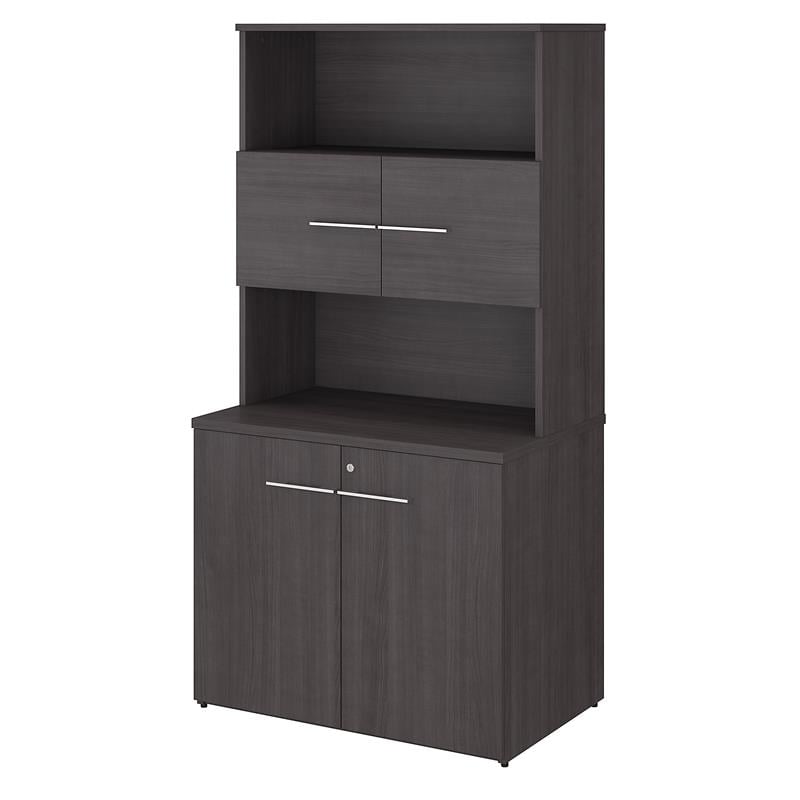 Pemberly Row Tall Storage Cabinet with Doors in Storm Gray - Engineered Wood