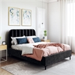 Pemberly Row Contemporary Upholstered Queen Bed in Black Velvet