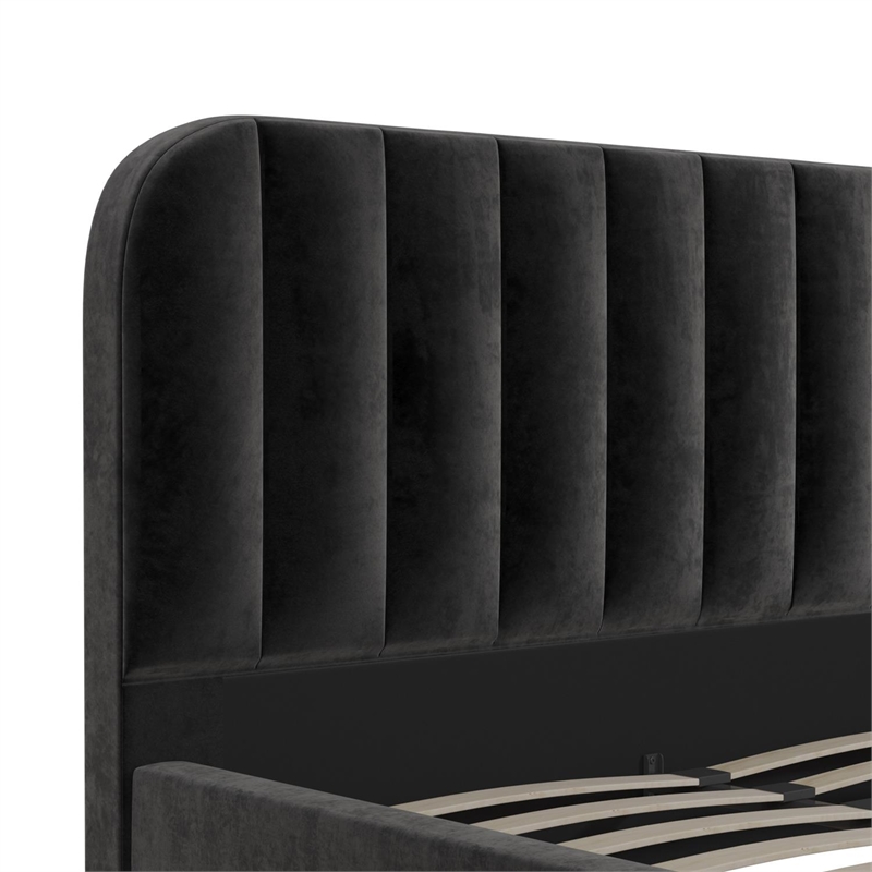 Pemberly Row Contemporary Upholstered Queen Bed in Black Velvet