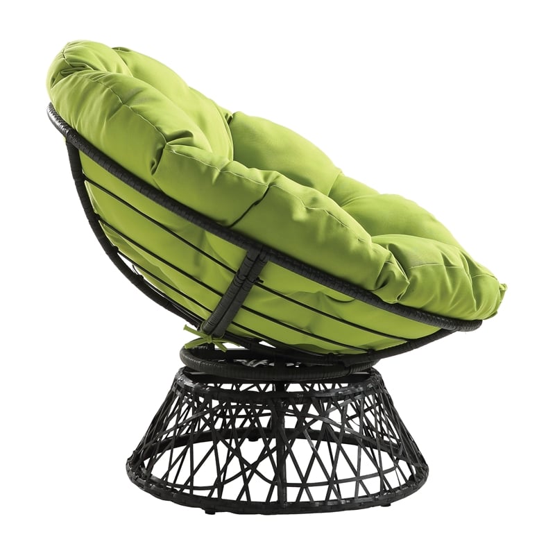 Pemberly Row Chair with Green Fabric cushion and Black Resin Wicker Frame