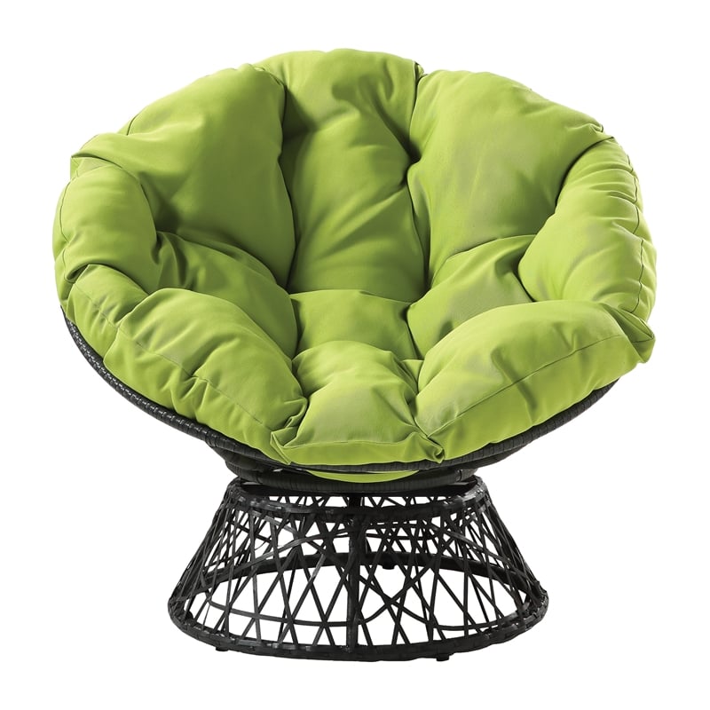 Pemberly Row Chair with Green Fabric cushion and Black Resin Wicker Frame