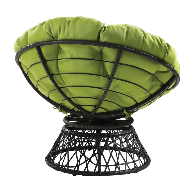 Pemberly Row Chair with Green Fabric cushion and Black Resin Wicker Frame