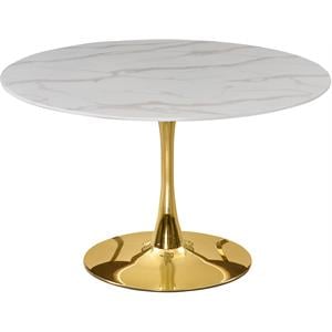 Pemberly Row 48&quot Round Faux Marble Top Dining Table with Gold Base