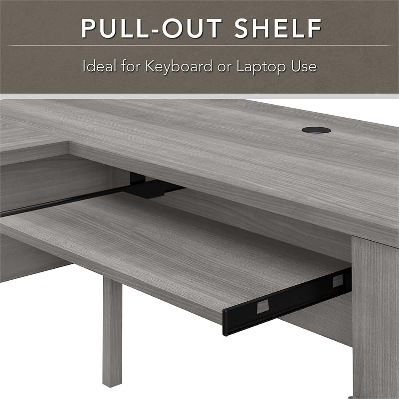 Pemberly Row 60W L Shaped Desk with Storage in Platinum Gray - Engineered Wood