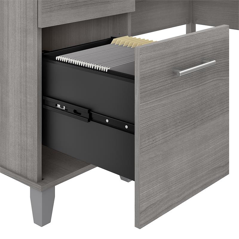 Pemberly Row 60W L Shaped Desk with Storage in Platinum Gray - Engineered Wood
