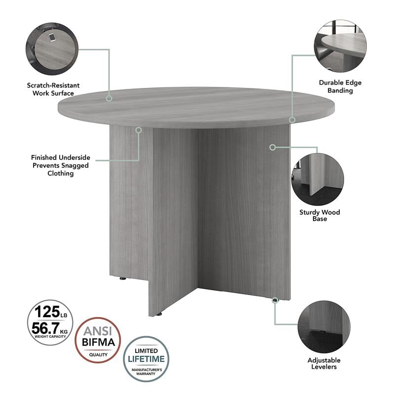 Pemberly Row 42W Round Conference Table with Wood Base in Platinum Gray - Wood