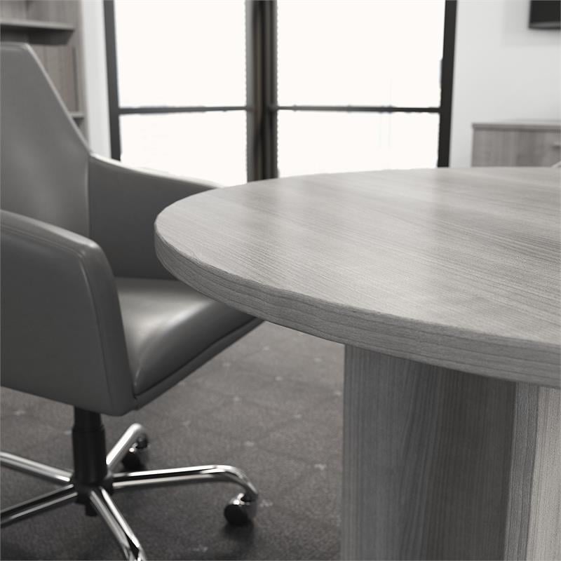 Pemberly Row 42W Round Conference Table with Wood Base in Platinum Gray - Wood