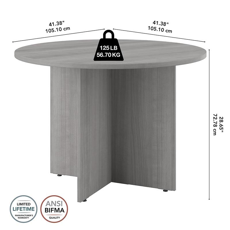 Pemberly Row 42W Round Conference Table with Wood Base in Platinum Gray - Wood