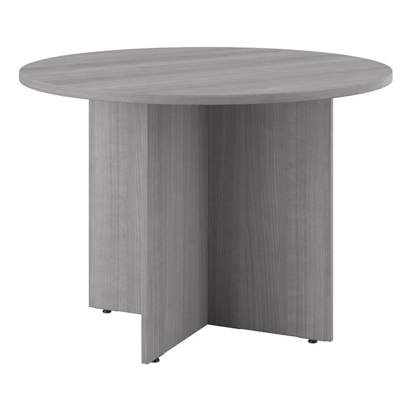 Pemberly Row 42W Round Conference Table with Wood Base in Platinum Gray - Wood
