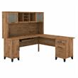 Pemberly Row 72W L Shaped Desk with Hutch in Fresh Walnut - Engineered Wood