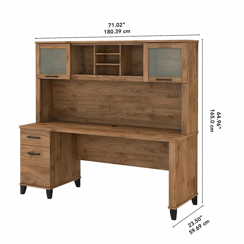 Pemberly Row 72W Desk with Drawers & Hutch in Fresh Walnut - Engineered Wood