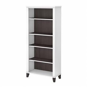 Pemberly Row Tall 5 Shelf Bookcase in White and Storm Gray - Engineered Wood