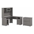 Pemberly Row L Desk with Hutch and File Cabinet in Modern Gray - Engineered Wood