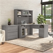 Pemberly Row L Desk with Hutch and File Cabinet in Modern Gray - Engineered Wood