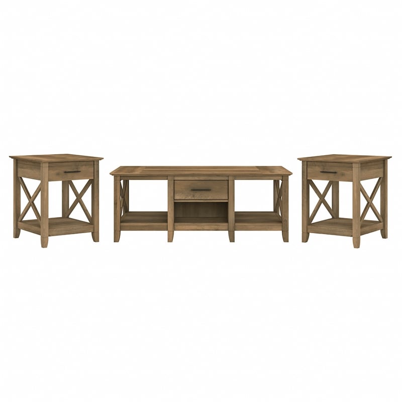 Pemberly Row Coffee Table with End Tables in Reclaimed Pine - Engineered Wood