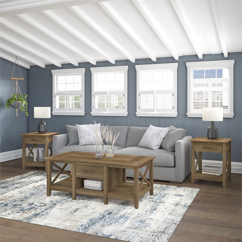 Pemberly Row Coffee Table with End Tables in Reclaimed Pine - Engineered Wood