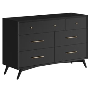 Pemberly Row Mid Century Modern Wood 7 Drawer Dresser in Black