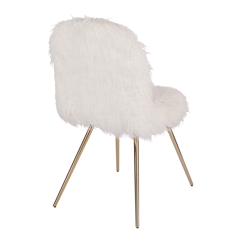 Pemberly Row Modern Chair with White Faux Fur Fabric and Gold Legs