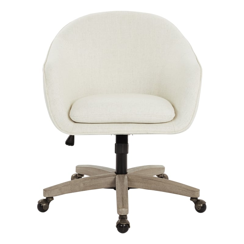 Pemberly Row Office Chair in Linen Cream Fabric with Gray Brush Wood Base KD