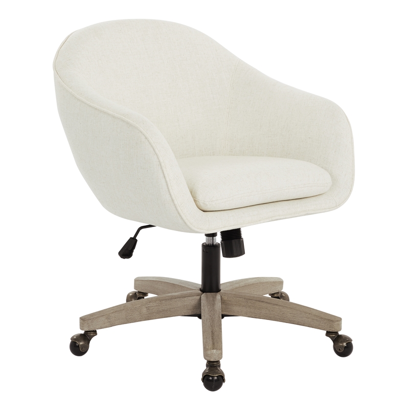 Pemberly Row Office Chair in Linen Cream Fabric with Gray Brush Wood Base KD