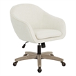 Pemberly Row Office Chair in Linen Cream Fabric with Gray Brush Wood Base KD