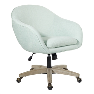 Pemberly Row Office Chair in Mint Blue Fabric with Gray Brush Wood Base KD