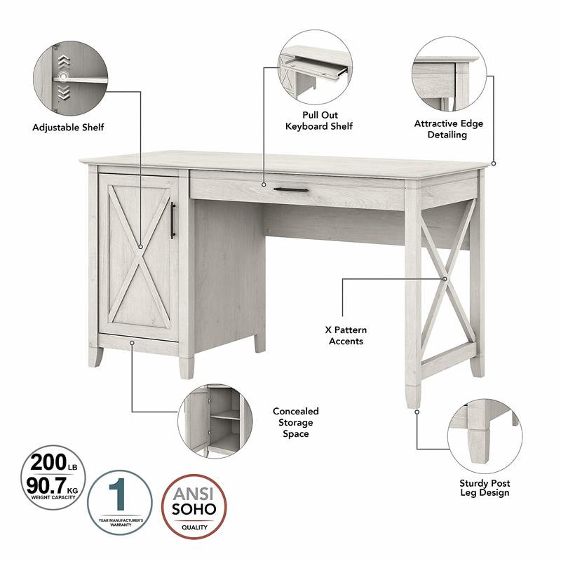 Pemberly Row 54W Computer Desk with Lateral File Cabinet in White - Wood