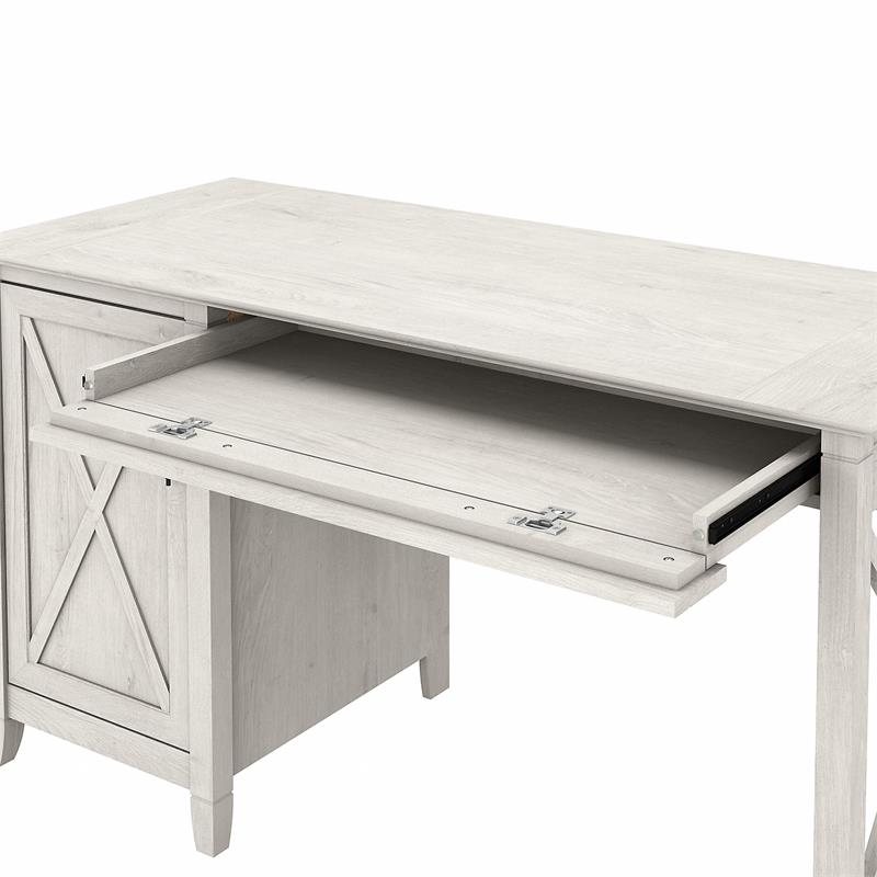 Pemberly Row 54W Computer Desk with Lateral File Cabinet in White - Wood