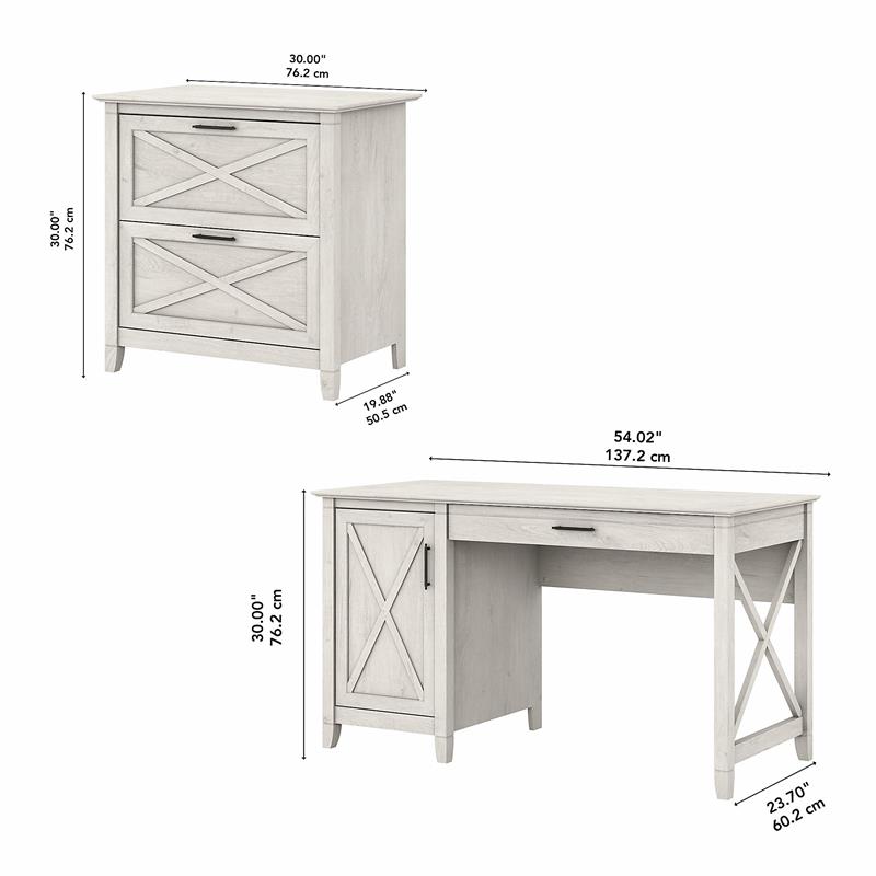 Pemberly Row 54W Computer Desk with Lateral File Cabinet in White - Wood