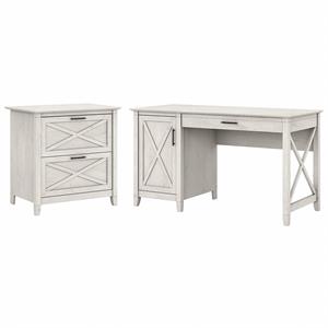 Pemberly Row 54W Computer Desk with Lateral File Cabinet in White - Wood
