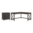 Pemberly Row L Shaped Desk with Lateral File Cabinet in Dark Gray - Wood
