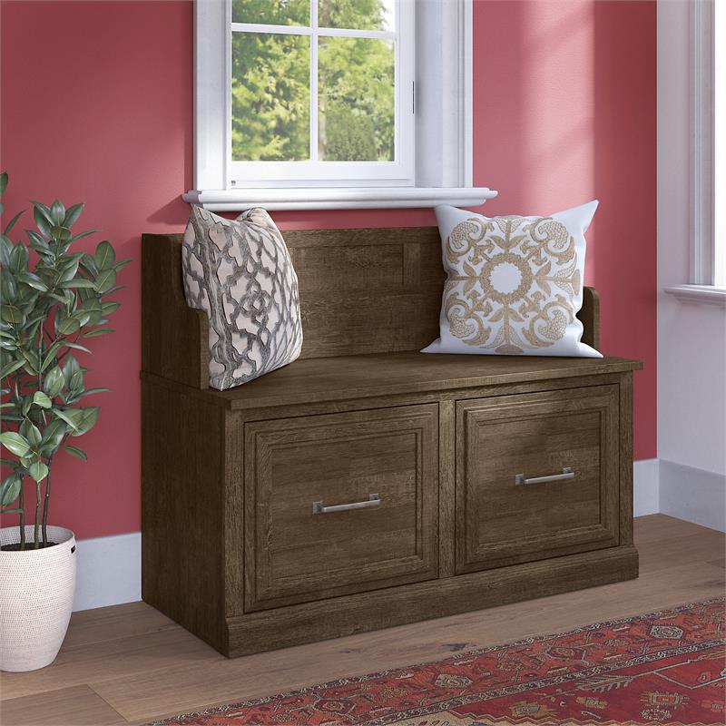 Pemberly Row 40W Entryway Bench with Doors in Ash Brown - Engineered Wood