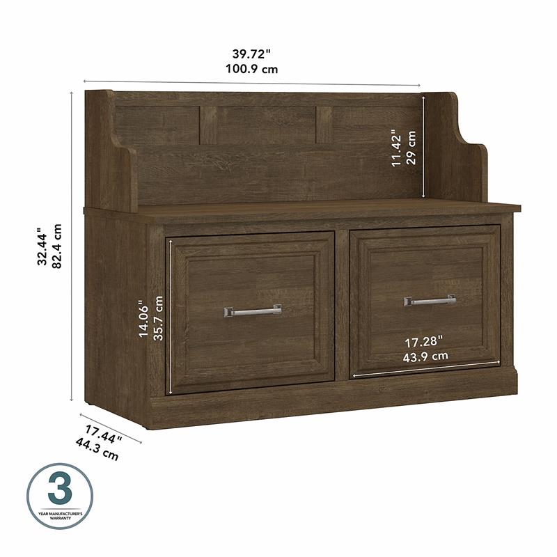 Pemberly Row 40W Entryway Bench with Doors in Ash Brown - Engineered Wood