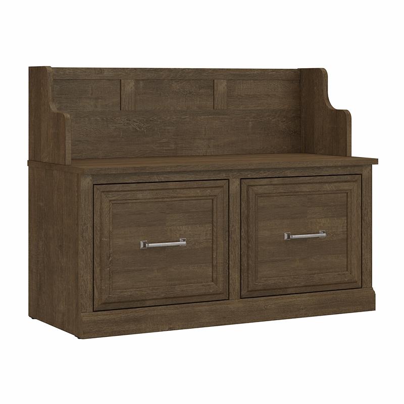 Pemberly Row 40W Entryway Bench with Doors in Ash Brown - Engineered Wood