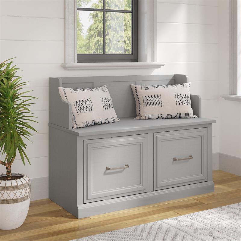 Pemberly Row 40W Entryway Bench with Doors in Gray - Engineered Wood