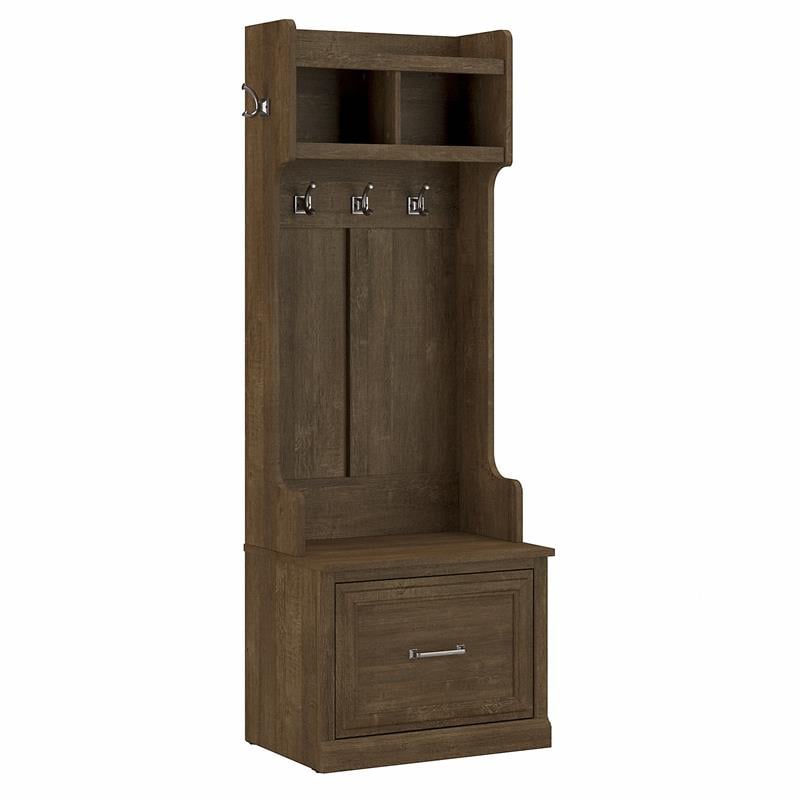 Pemberly Row 24W Hall Tree & Shoe Bench w/ Drawer in Ash Brown - Engineered Wood