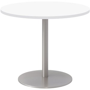 Pemberly Row 36&quot Round Pedestal Table - Designer White Top - Silver Base