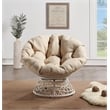 Pemberly Row Chair with Cream Round Fabric Pillow Cushion and Cream Wicker Weave
