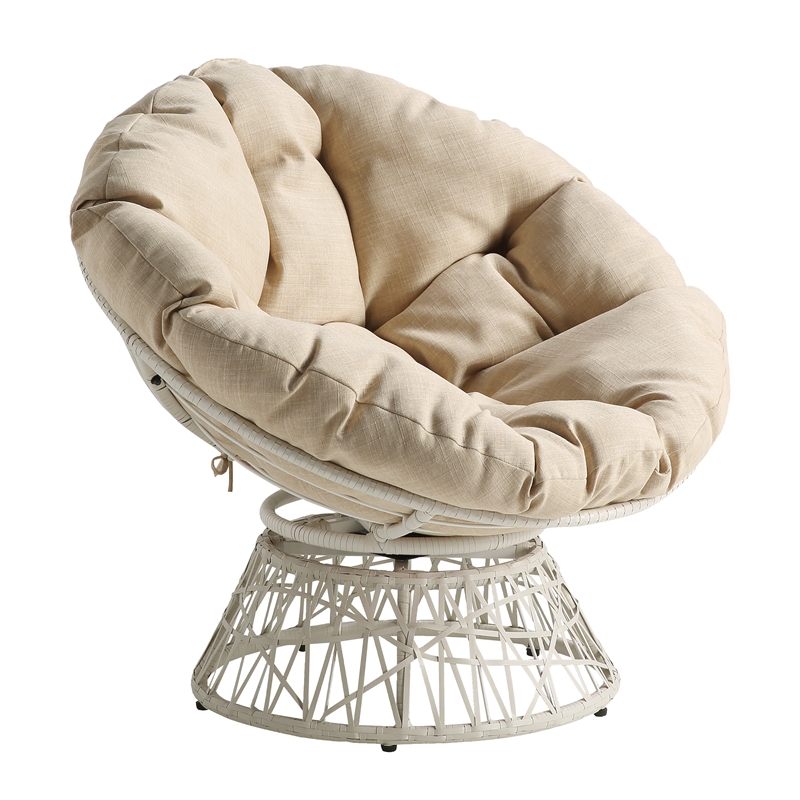 Pemberly Row Chair with Cream Round Fabric Pillow Cushion and Cream Wicker Weave