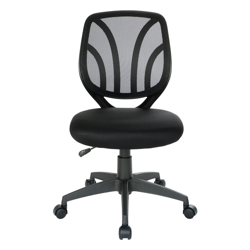 Pemberly Row Screen Back Armless Task Chair with Black Mesh Back and Fabric Seat