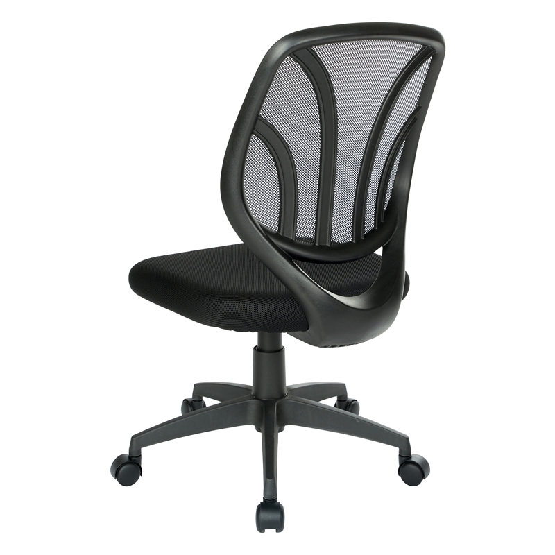 Pemberly Row Screen Back Armless Task Chair with Black Mesh Back and Fabric Seat
