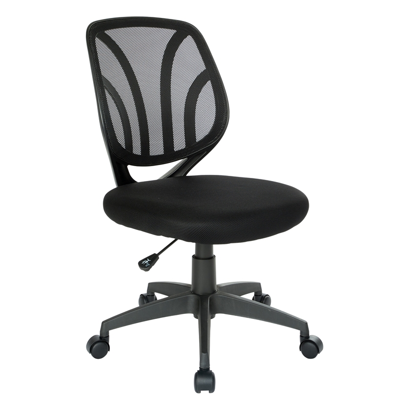 Pemberly Row Screen Back Armless Task Chair with Black Mesh Back and Fabric Seat