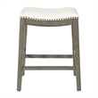Pemberly Row Saddle Stool - Beige Linen Fabric & Antique Gray Base 2-Pack