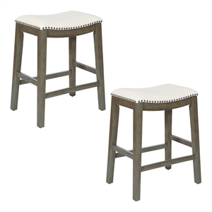 Pemberly Row Saddle Stool - Beige Linen Fabric & Antique Gray Base 2-Pack