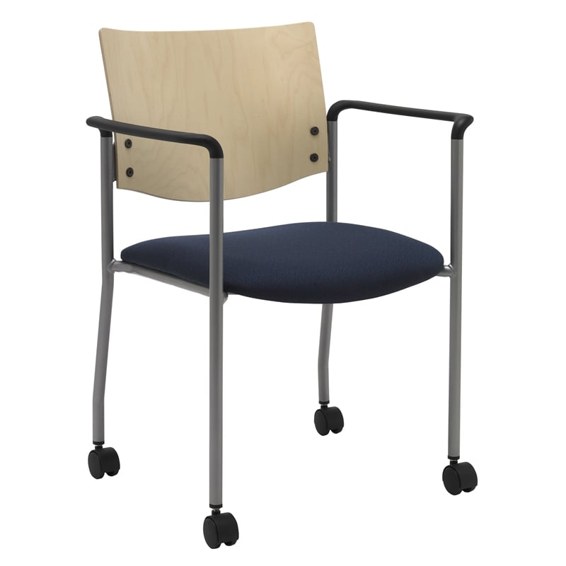 Pemberly Row Guest Chair - Arms - Casters - Navy fabric - Natural Fabric