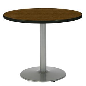 Pemberly Row Walnut 30in Breakroom Table with Round Silver Base
