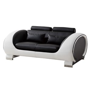 Pemberly Row 2 Tones Black and White Color With Faux Leather Loveseat