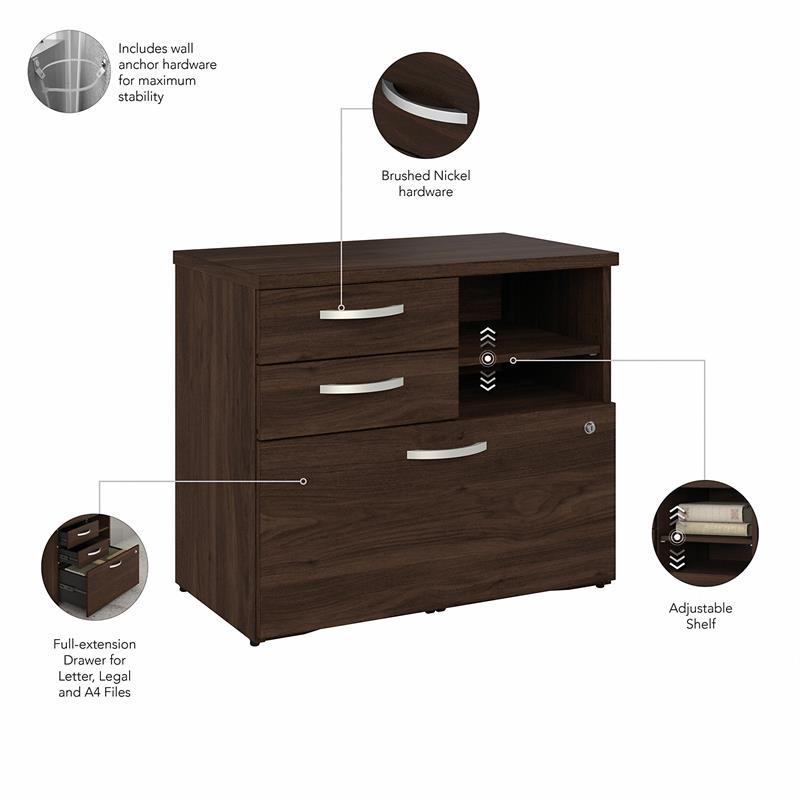 Pemberly Row Office Storage Cabinet with Drawers in Black Walnut - Wood